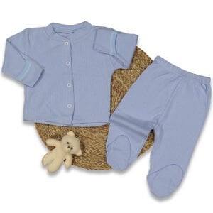 Erkek Bebek Mavi Fitilli Çıtçıtlı 2'li Pijama Takımı 0-3 Ay