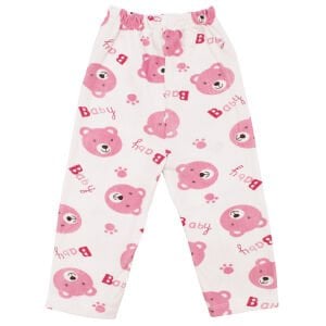 Kız Bebek Ekru Pembe Baby Ayılı Desenli Yakalı Çıtçıtlı Pijama Takımı 0-6 Ay