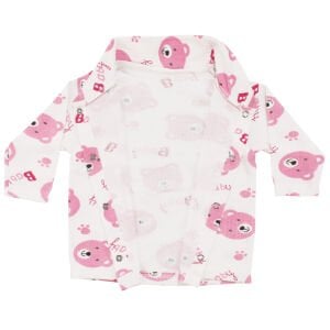 Kız Bebek Ekru Pembe Baby Ayılı Desenli Yakalı Çıtçıtlı Pijama Takımı 0-6 Ay