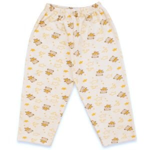 Unisex Beyaz Sarı Yıldız Ayılı Desenli Pijama Takımı