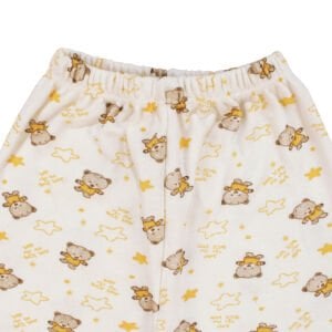 Unisex Beyaz Sarı Yıldız Ayılı Desenli Pijama Takımı