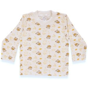 Unisex Beyaz Sarı Yıldız Ayılı Desenli Pijama Takımı