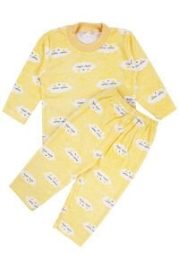 Bulut Desenli Alt Üst Sarı 2'li Pijama Takım