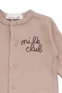 Erkek Bebek Kahverengi Milk Club Yazılı Çıtçıtlı Tulum 0-3 Ay