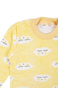 Bulut Desenli Alt Üst Sarı 2'li Pijama Takım