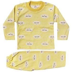 Bulut Desenli Alt Üst Sarı 2'li Pijama Takım