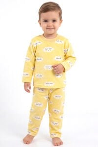 Bulut Desenli Alt Üst Sarı 2'li Pijama Takım