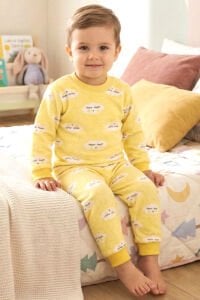 Bulut Desenli Alt Üst Sarı 2'li Pijama Takım