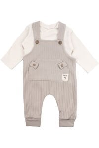 Erkek Bebek Bej Çizgili Cepli Salopetli Badili Tulum