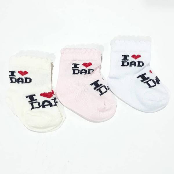 I Love Dad Pembe Krem Beyaz 3 Lü Bebek Çorap