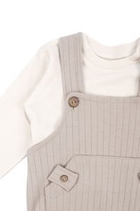 Erkek Bebek Bej Çizgili Cepli Salopetli Badili Tulum