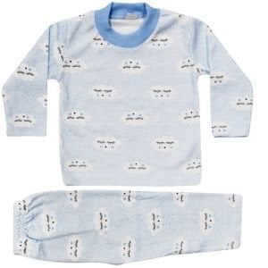 Erkek Bebek Bulut Desenli Alt Üst Mavi 2'li Pijama Takım