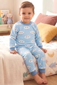 Erkek Bebek Bulut Desenli Alt Üst Mavi 2'li Pijama Takım