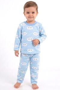 Erkek Bebek Bulut Desenli Alt Üst Mavi 2'li Pijama Takım