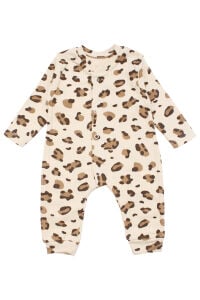 Kız Bebek Leopar Desenli Çıtçıtlı Manşetli Tulum