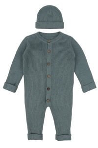 Erkek Bebek Yeşil Düğmeli Bereli Triko Tulum