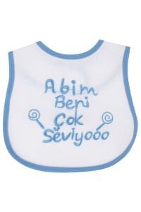 Erkek Bebek Abim Beni Çok Seviyooo Nakışlı Mavi Su Geçirmez Önlük
