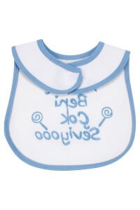 Erkek Bebek Abim Beni Çok Seviyooo Nakışlı Mavi Su Geçirmez Önlük