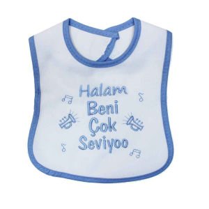 Erkek Bebek Halam Beni Çok Seviyooo Nakışlı Mavi Su Geçirmez Önlük