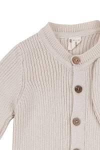 Erkek Bebek Bej Düğmeli Bereli Triko Tulum