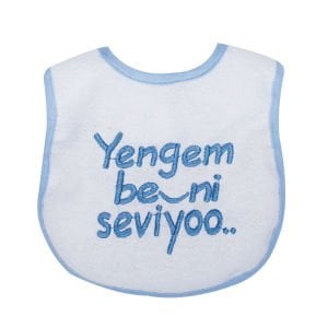 Erkek Bebek Yengem Beni Çok Seviyooo Nakışlı Mavi Su Geçirmez Önlük