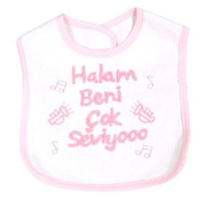 Kız Bebek Halam Beni Çok Seviyooo Nakışlı Pembe Su Geçirmez Önlük