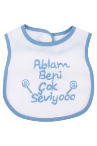 Erkek Bebek Ablam Beni Çok Seviyooo Nakışlı Mavi Su Geçirmez Önlük