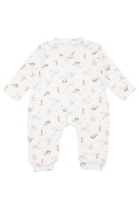 Erkek Bebek Ekru Dino Baskılı Çıtçıtlı Manşetli Tulum