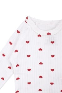 Kız Bebek Ekru Kırmızı Kalp Desenli Fiyonklu Bereli Zıbın Takım