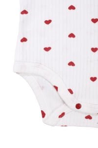 Kız Bebek Ekru Kırmızı Kalp Desenli Fiyonklu Bereli Zıbın Takım