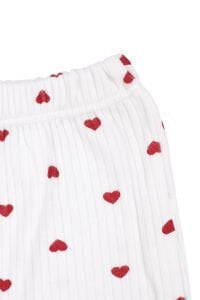 Kız Bebek Ekru Kırmızı Kalp Desenli Fiyonklu Bereli Zıbın Takım