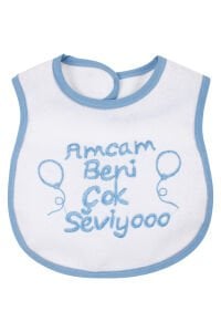 Erkek Bebek Amcam Beni Çok Seviyooo Nakışlı Mavi Su Geçirmez Önlük