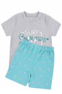 Erkek Bebek Gri Turkuaz Summer Yazılı Şortlu 2'li Takım