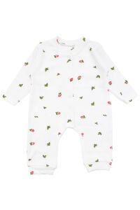 Kız Bebek Ekru Yeşil Minik Çiçek Baskılı Çıtçıtlı Manşetli Tulum