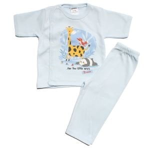Erkek Bebek Mavi Zürafalı Kısa Kol Çıt Çıtlı Pijama Takımı 0-3 Ay