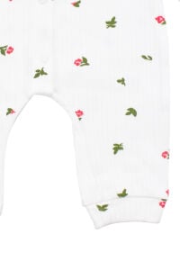 Kız Bebek Ekru Yeşil Minik Çiçek Baskılı Çıtçıtlı Manşetli Tulum