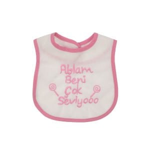 Kız Bebek Ablam Beni Çok Seviyooo Nakışlı Pembe Su Geçirmez Önlük