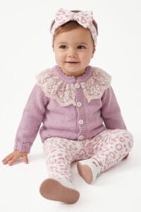 Kız Bebek Pembe Leopar Desenli Triko Hırkalı Fisto Yakalı 3'lü Lüks Takım