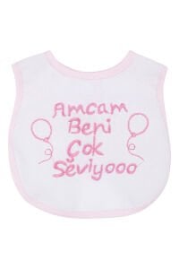 Kız Bebek Amcam Beni Çok Seviyooo Nakışlı Pembe Su Geçirmez Önlük