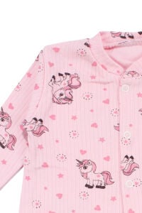 Kız Bebek Pembe Unicorn Desenli Çıtçıtlı Manşetli Tulum