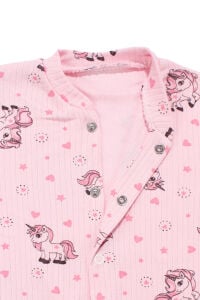 Kız Bebek Pembe Unicorn Desenli Çıtçıtlı Manşetli Tulum