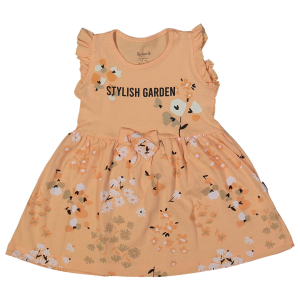Kız Çocuk Somon Çiçek Desenli Elbise