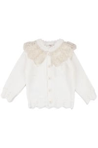 Kız Bebek Ekru Leopar Desenli Triko Hırkalı Fisto Yakalı 3'lü Lüks Takım