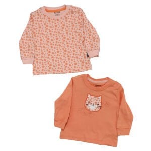 Kız Bebek Turuncu Kedi Baskılı Leopar Desenli 2'li Body Set
