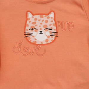 Kız Bebek Turuncu Kedi Baskılı Leopar Desenli 2'li Body Set