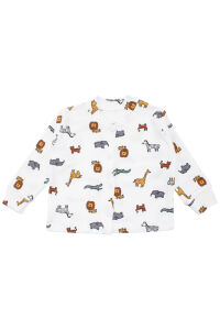 Erkek Bebek Ekru Renkli Hayvanlar Alemi Baskılı Çıtçıtlı Pijama Takımı