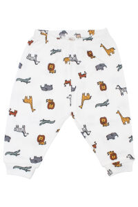 Erkek Bebek Ekru Renkli Hayvanlar Alemi Baskılı Çıtçıtlı Pijama Takımı