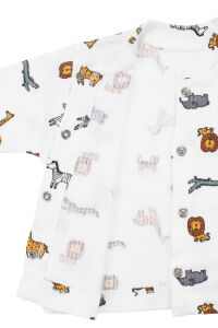 Erkek Bebek Ekru Renkli Hayvanlar Alemi Baskılı Çıtçıtlı Pijama Takımı