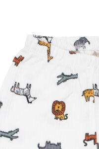 Erkek Bebek Ekru Renkli Hayvanlar Alemi Baskılı Çıtçıtlı Pijama Takımı