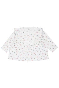 Kız Bebek Ekru Renkli Minik Çiçek Desenli Fırfırlı Pijama Takımı